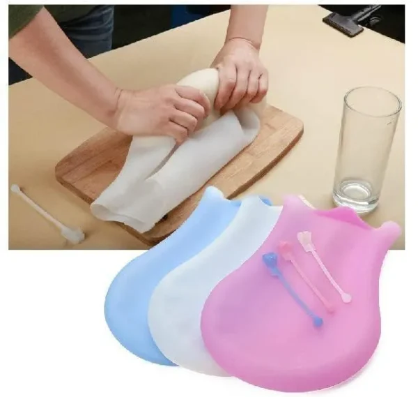 Large Reusable Silicone Kneading Bag, Fold Top Closure, White, Collapsible, Multipurpose Food Storage Bag for Baking, Cooking, and Preservation