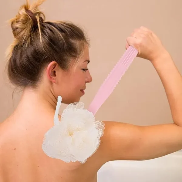 Bath Brush with Handle – Long Handle Body Scrubber for Shower & Bath | Exfoliating Back & Body Brush for Soft, Smooth Skin