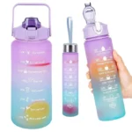 Airovia Motivational Water Bottle Set of 3 Pcs Time Marker with Straw, Unbreakable Leakproof BPA free Non-toxic Sipper Bottle for Office, Sports, Gym, School (Plastic | Set_Of 3 | Multicolor)