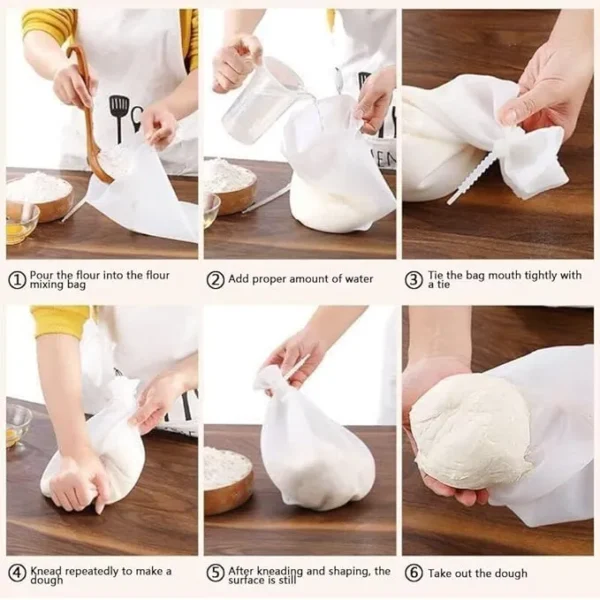 Large Reusable Silicone Kneading Bag, Fold Top Closure, White, Collapsible, Multipurpose Food Storage Bag for Baking, Cooking, and Preservation