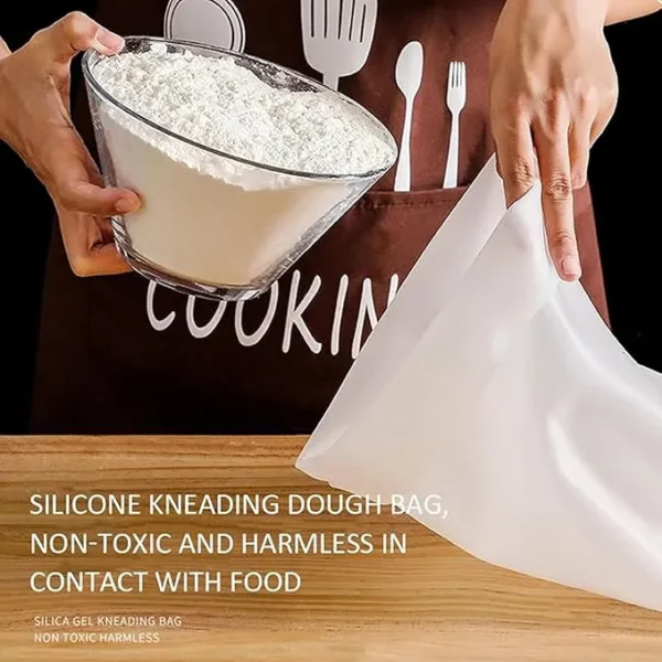 Large Reusable Silicone Kneading Bag, Fold Top Closure, White, Collapsible, Multipurpose Food Storage Bag for Baking, Cooking, and Preservation