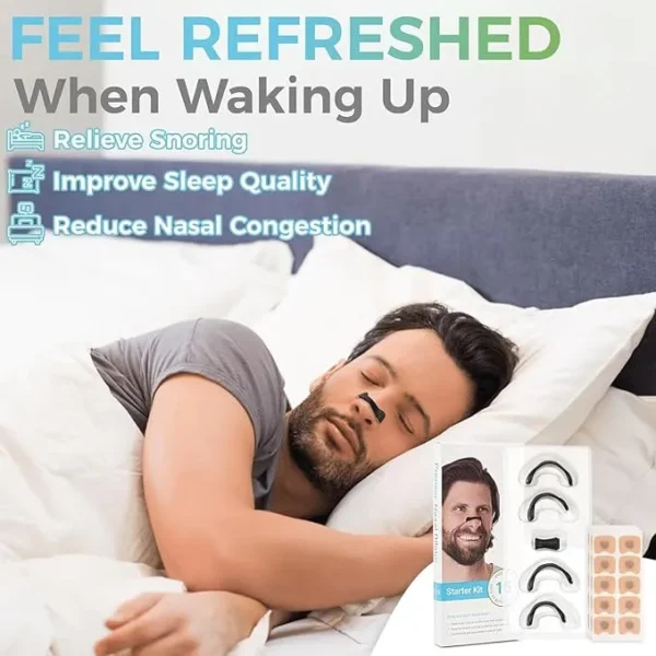 Breathing Nasal Strip Starter Kit for Boost Oxygen Level, Reduce Snoring, Improve Sleep Quality - Sweat Resistant, Skin Safe Nasal Strips Sugar Control Acupressure (15 Count)