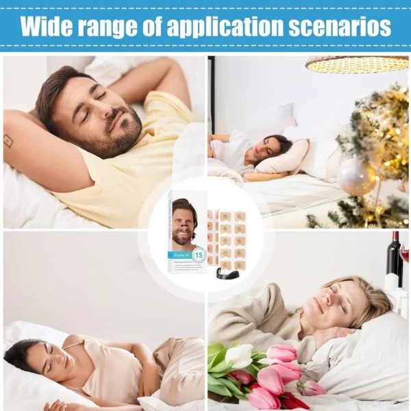 Breathing Nasal Strip Starter Kit for Boost Oxygen Level, Reduce Snoring, Improve Sleep Quality - Sweat Resistant, Skin Safe Nasal Strips Sugar Control Acupressure (15 Count)