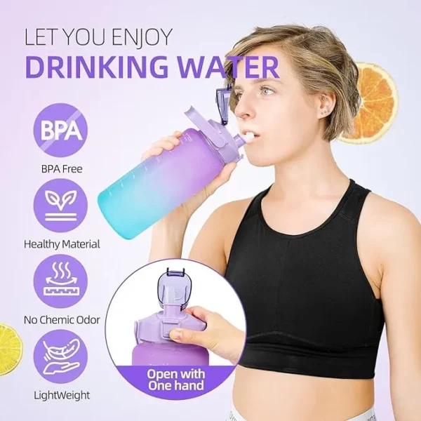 Airovia Motivational Water Bottle Set of 3 Pcs Time Marker with Straw, Unbreakable Leakproof BPA free Non-toxic Sipper Bottle for Office, Sports, Gym, School (Plastic | Set_Of 3 | Multicolor)