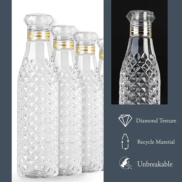 Diamond Water Bottle 1 Litre, Plastic Fridge Water Bottle Set, Ideal for Office, Sports, School,Travelling, Gym, Yoga (3 Pcs)