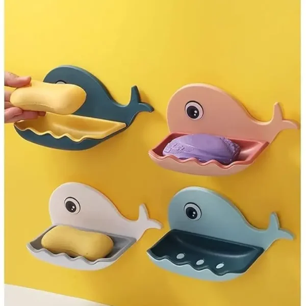 Soap Stand Holder for Bathroom Kitchen Sink Magic Stickers Wall Mounted (Pack of 2 Pcs) Soap Dish Holder, Fish Design Random Color(Plastic)