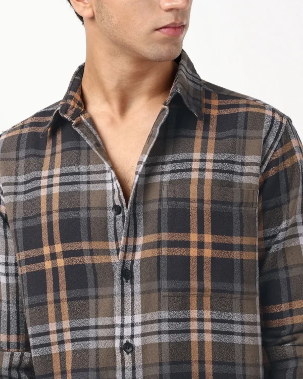 Men's Brown & Black Checked Shirt