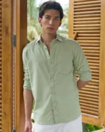 Men's Sage Green Cotton Linen Shirt