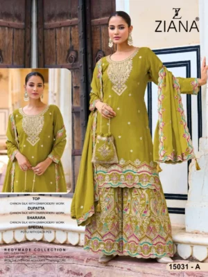 Ziana 15031 Exclusive Chinon Silk Readymade Plazzo Suits Light Green