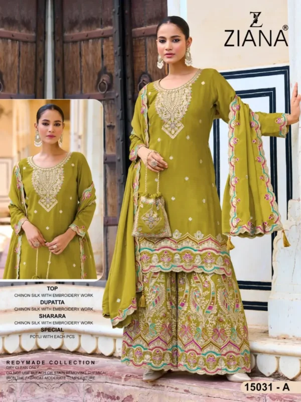 Ziana 15031 Exclusive Chinon Silk Readymade Plazzo Suits Light Green